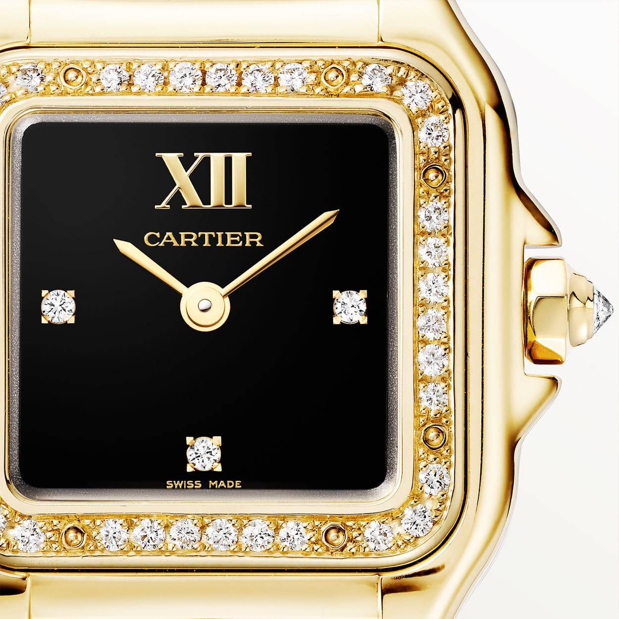 Cartier Panthère de Cartier Small 18ct Yellow Gold Diamond Set Black Dial Watch - Berry's Jewellers