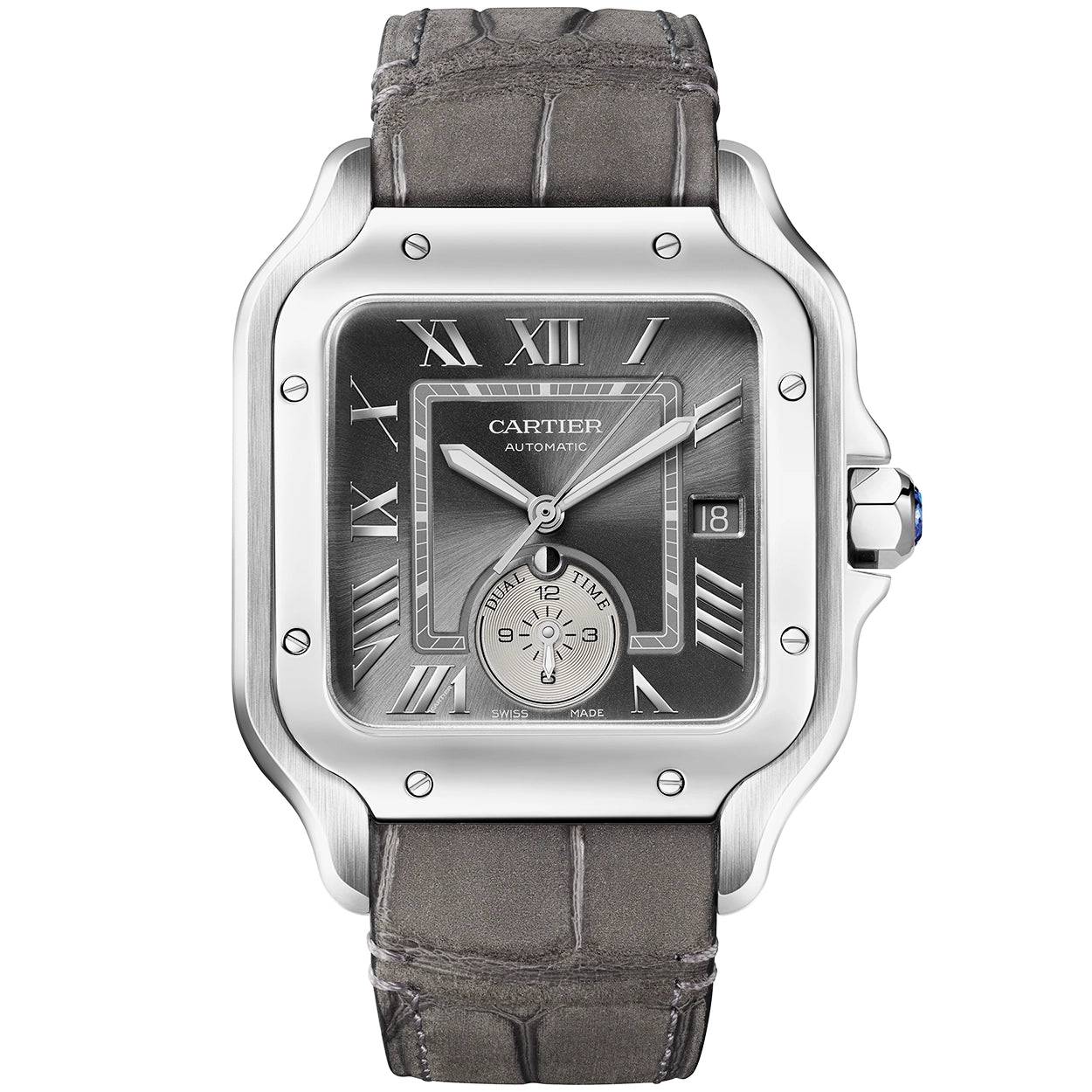 Cartier Santos de Cartier Dual-Time Large Grey Dial Automatic Bracelet/Strap Watch - Berry's Jewellers