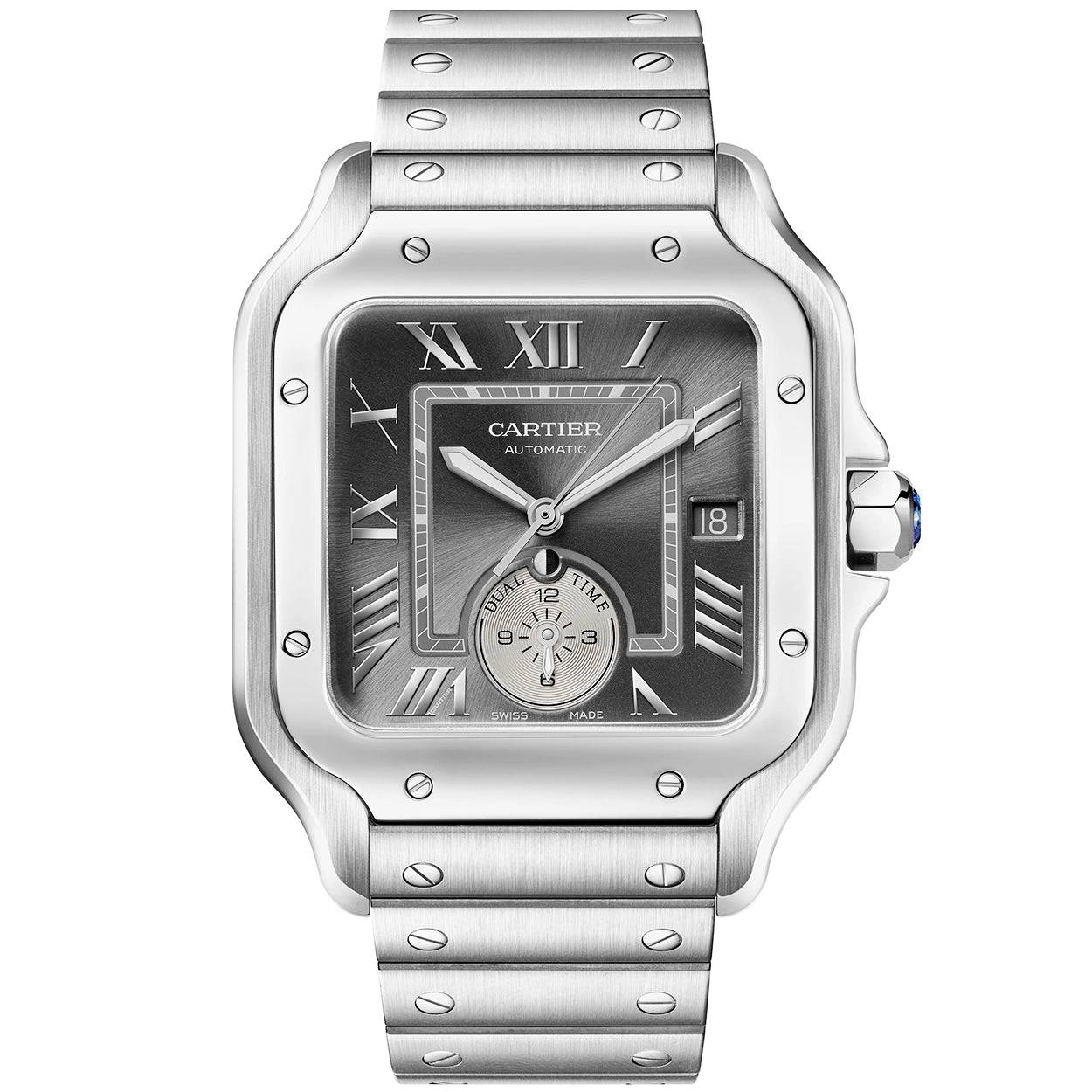 Cartier Santos de Cartier Dual-Time Large Grey Dial Automatic Bracelet/Strap Watch - Berry's Jewellers