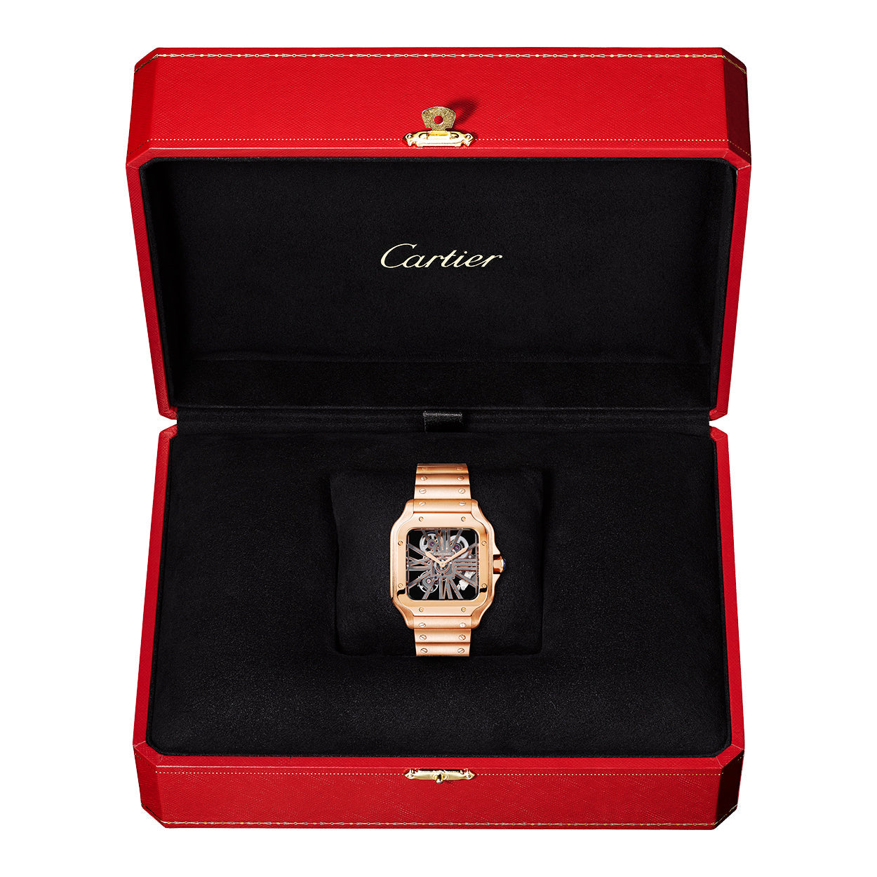 Cartier Santos de Cartier Large 18ct Rose Gold Men's Skeleton Dial Watch - Berry's Jewellers