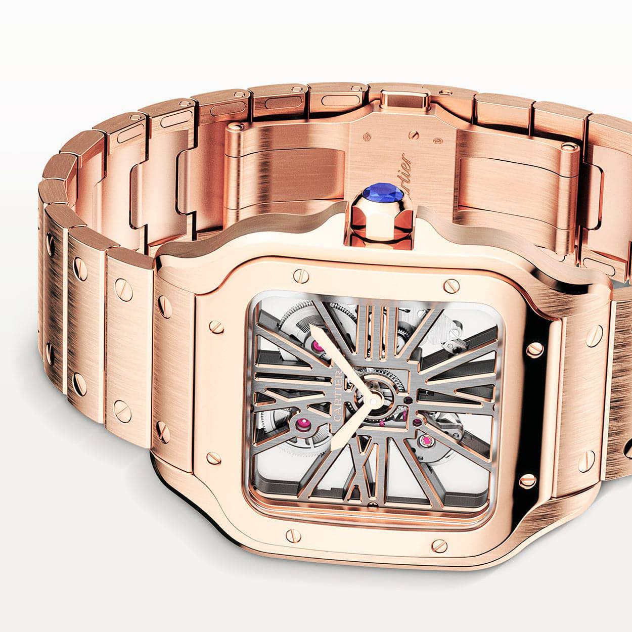 Cartier Santos de Cartier Large 18ct Rose Gold Men's Skeleton Dial Watch - Berry's Jewellers