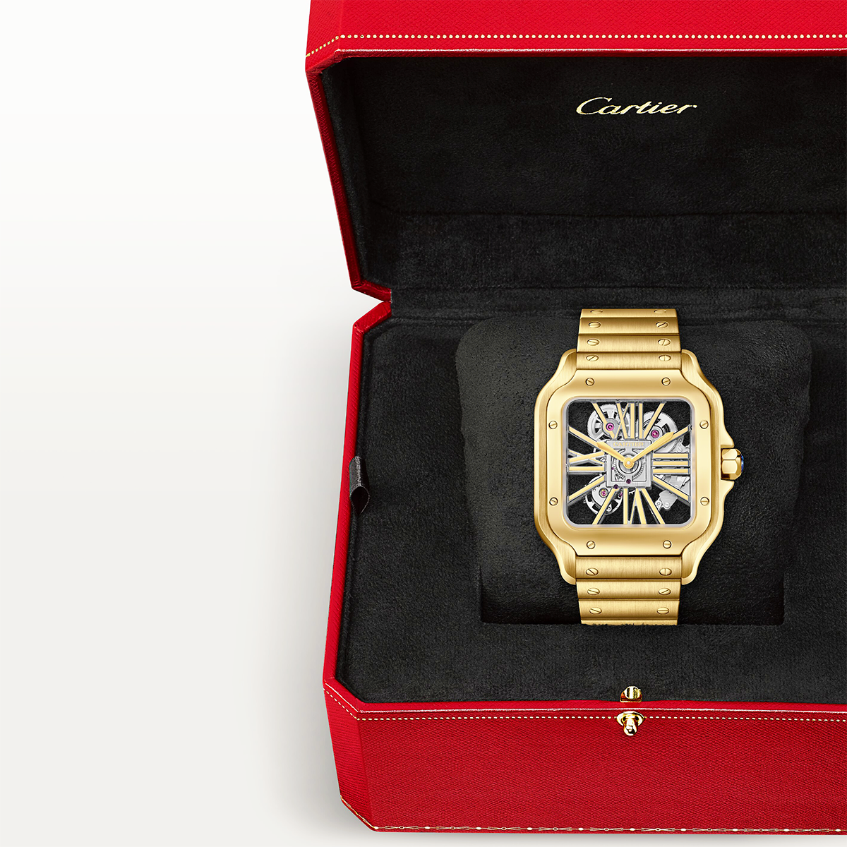 Cartier Santos de Cartier Large 18ct Yellow Gold Men's Skeleton Dial Watch - Berry's Jewellers