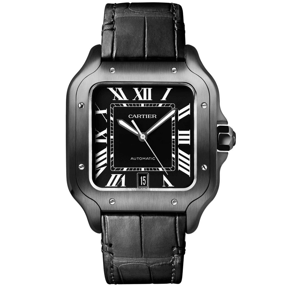 Cartier Santos de Cartier Large ADLC Black Dial & Strap Men's Automatic Watch - Berry's Jewellers