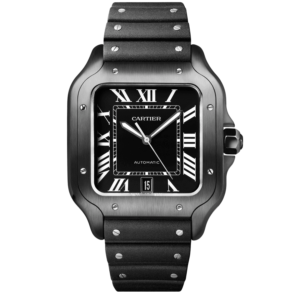 Cartier Santos de Cartier Large ADLC Black Dial & Strap Men's Automatic Watch - Berry's Jewellers