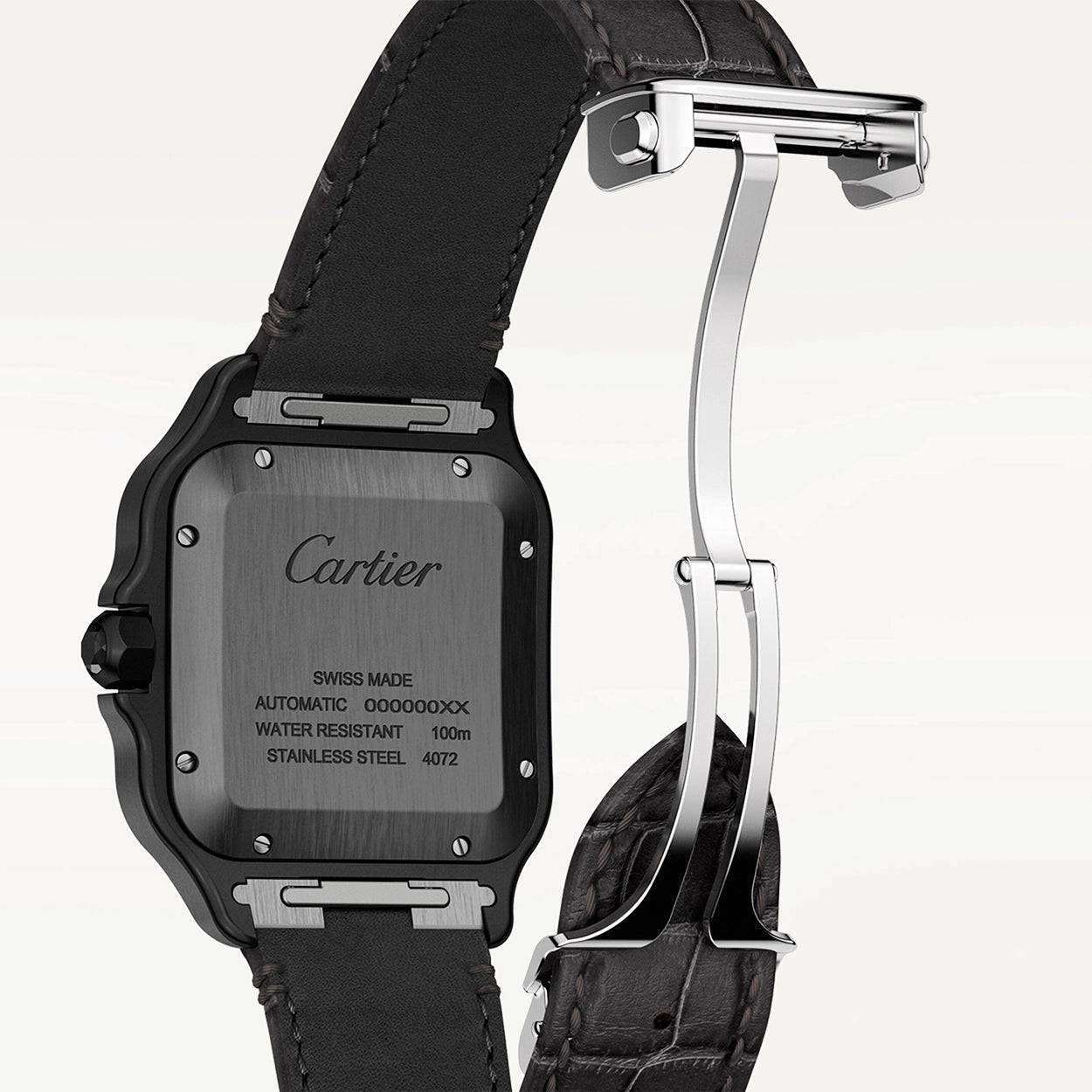 Cartier Santos de Cartier Large ADLC Black Dial & Strap Men's Automatic Watch - Berry's Jewellers