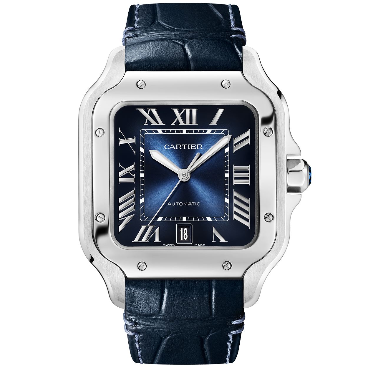 Cartier Santos de Cartier Large Blue Dial Automatic Steel Watch - Berry's Jewellers