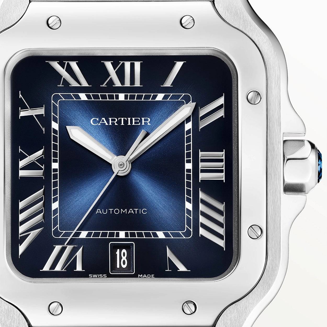 Cartier Santos de Cartier Large Blue Dial Automatic Steel Watch - Berry's Jewellers