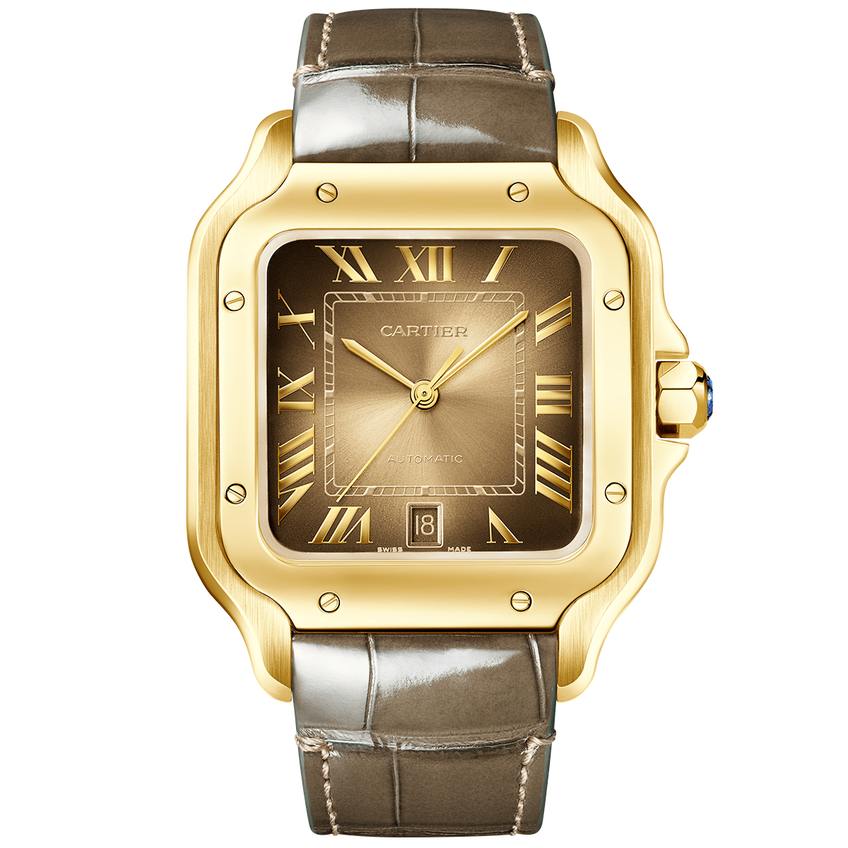 Cartier Santos de Cartier Large Brown Dial 18ct Yellow Gold Automatic Watch - Berry's Jewellers