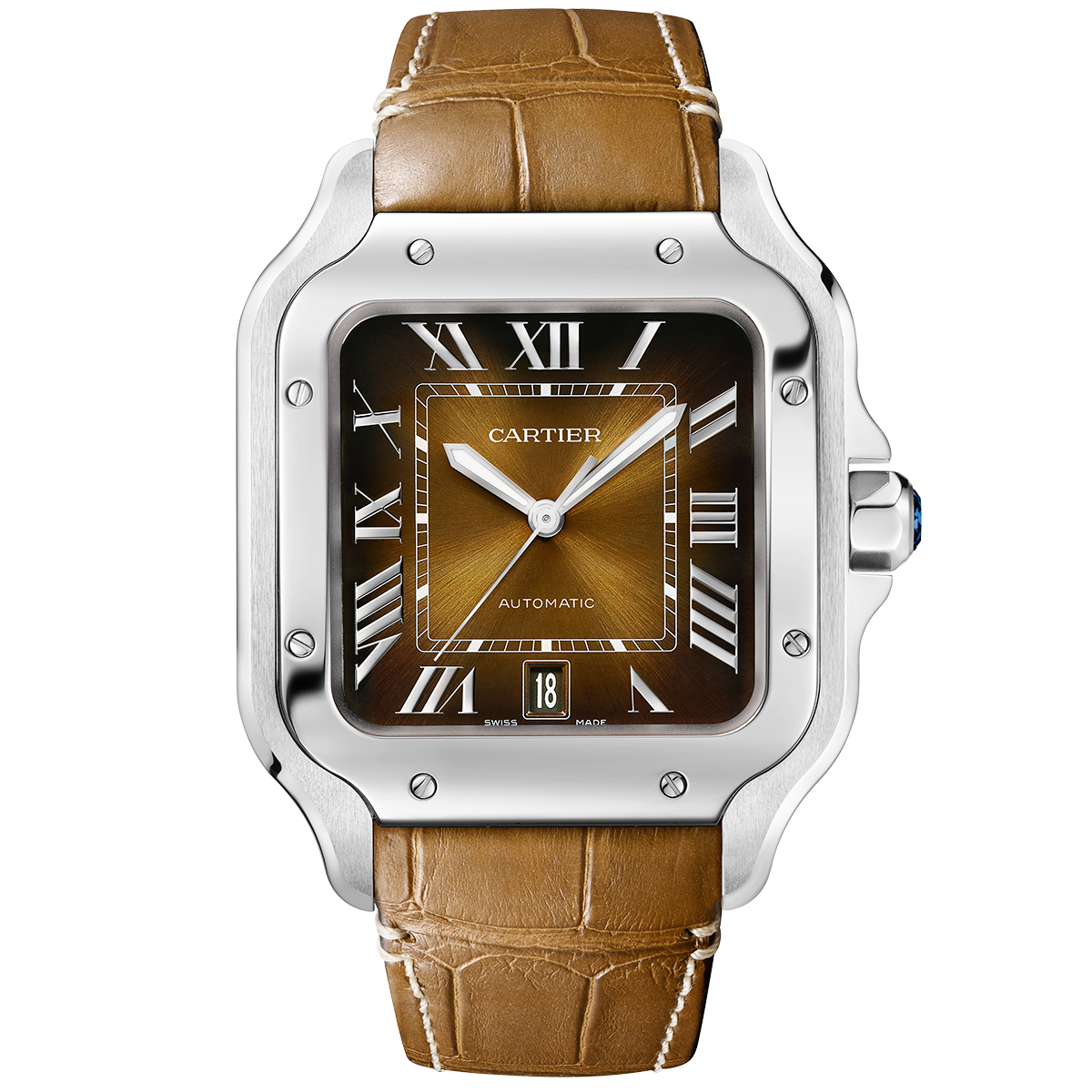 Cartier Santos de Cartier Large Brown Dial Automatic Bracelet/Strap Watch - Berry's Jewellers