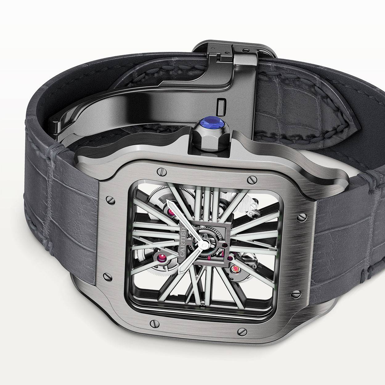 Cartier Santos de Cartier Large Skeleton Black ADLC Men's Watch - Berry's Jewellers