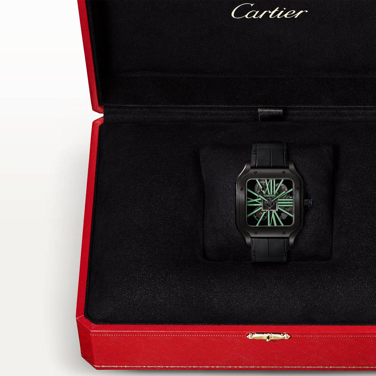 Cartier Santos de Cartier Large Skeleton Black ADLC Men's Watch - Berry's Jewellers