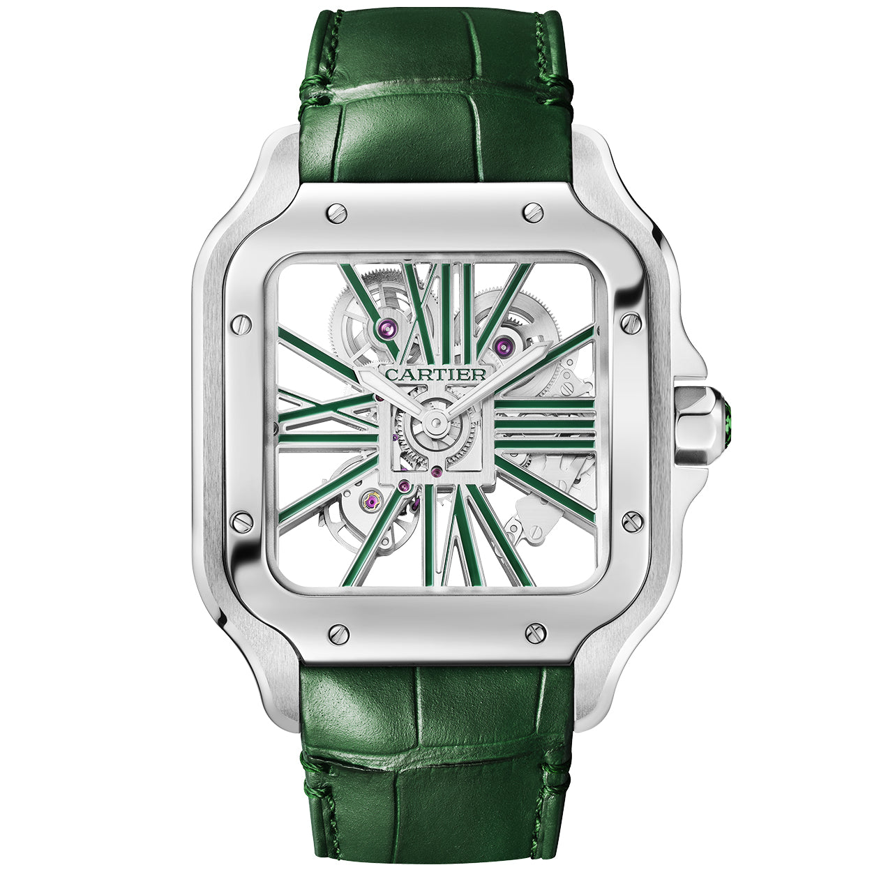 Cartier Santos de Cartier Large Skeleton/Green Dial Men's Watch - Berry's Jewellers