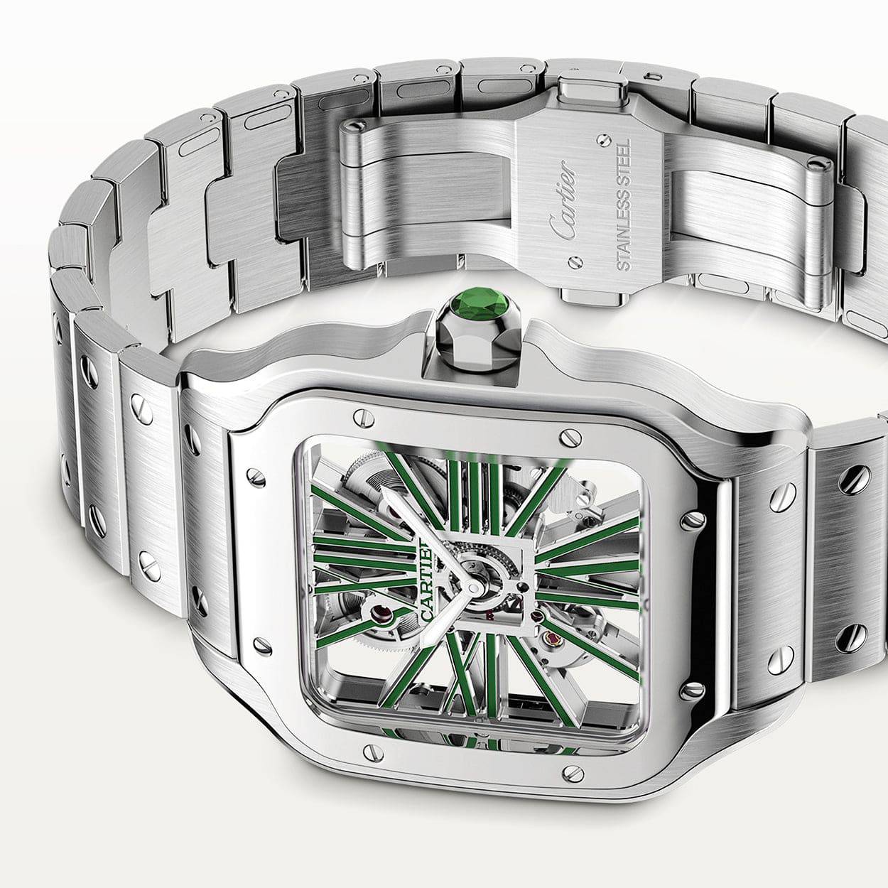 Cartier Santos de Cartier Large Skeleton/Green Dial Men's Watch - Berry's Jewellers