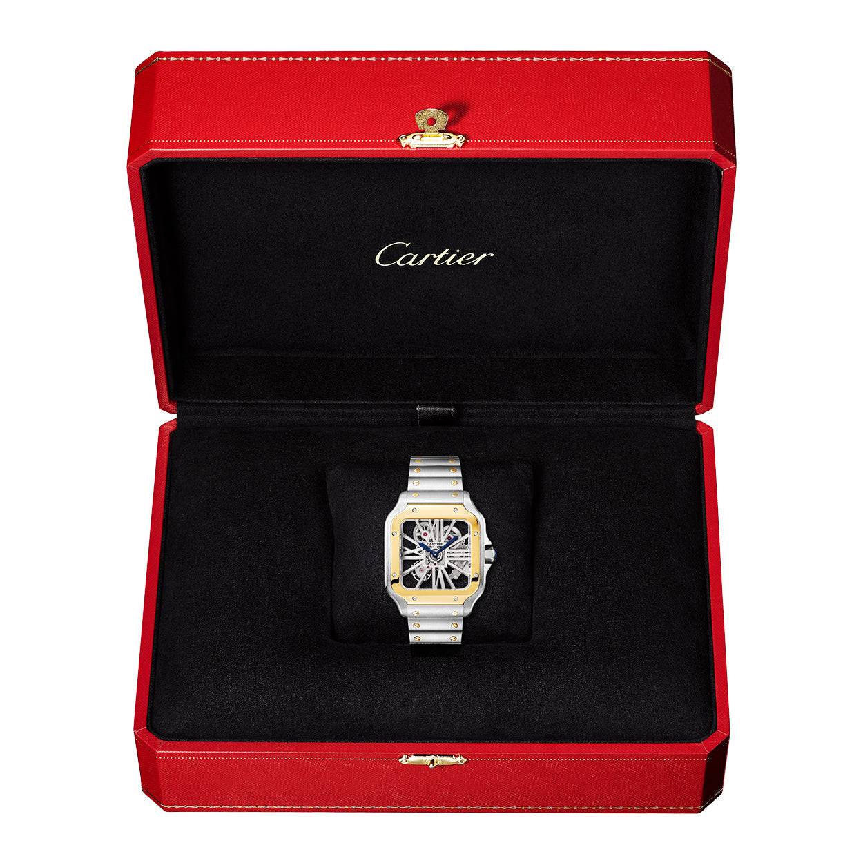 Cartier Santos de Cartier Large Skeleton Steel & 18ct Yellow Gold Bracelet Watch - Berry's Jewellers