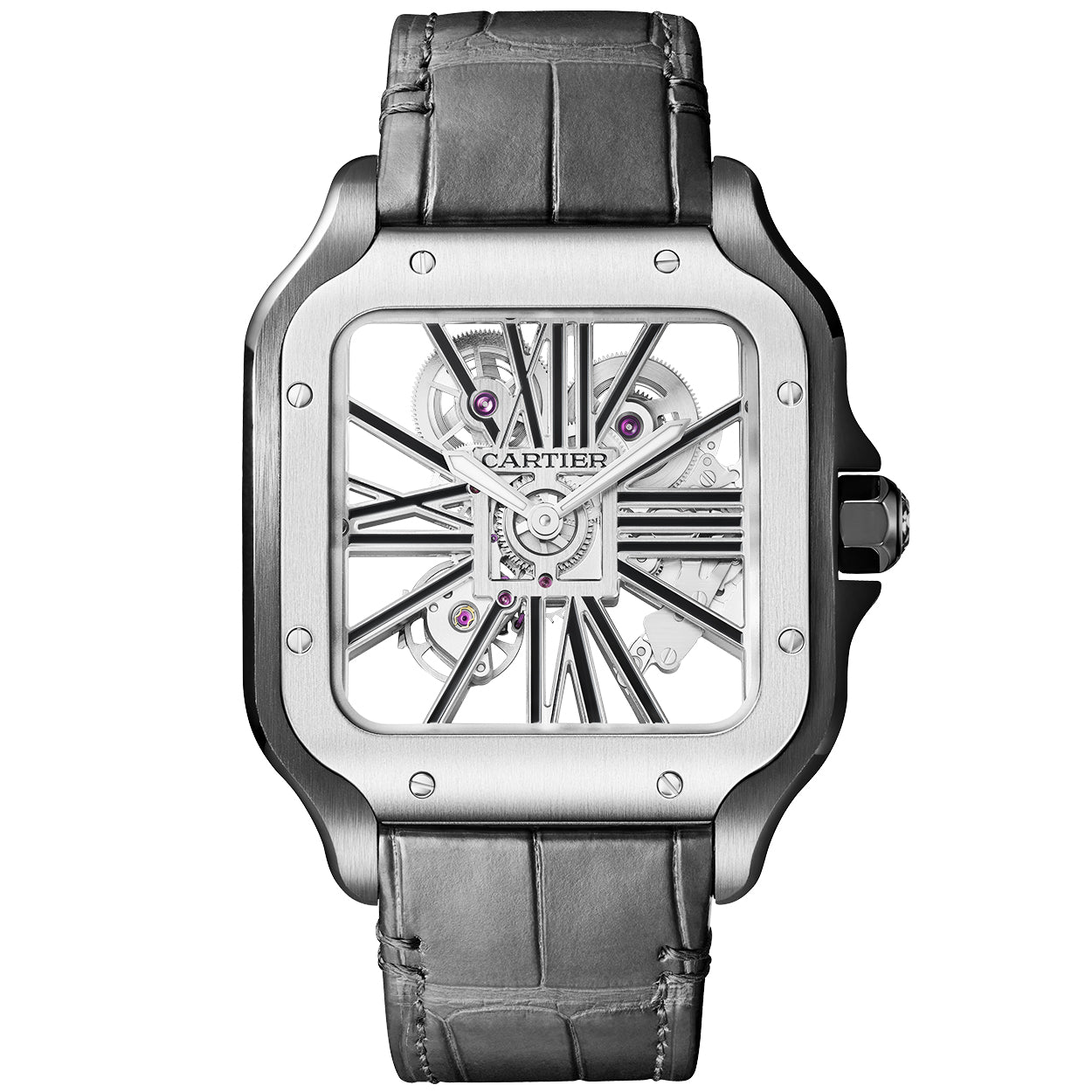 Cartier Santos de Cartier Large Skeleton Steel & Black ADLC Watch - Berry's Jewellers