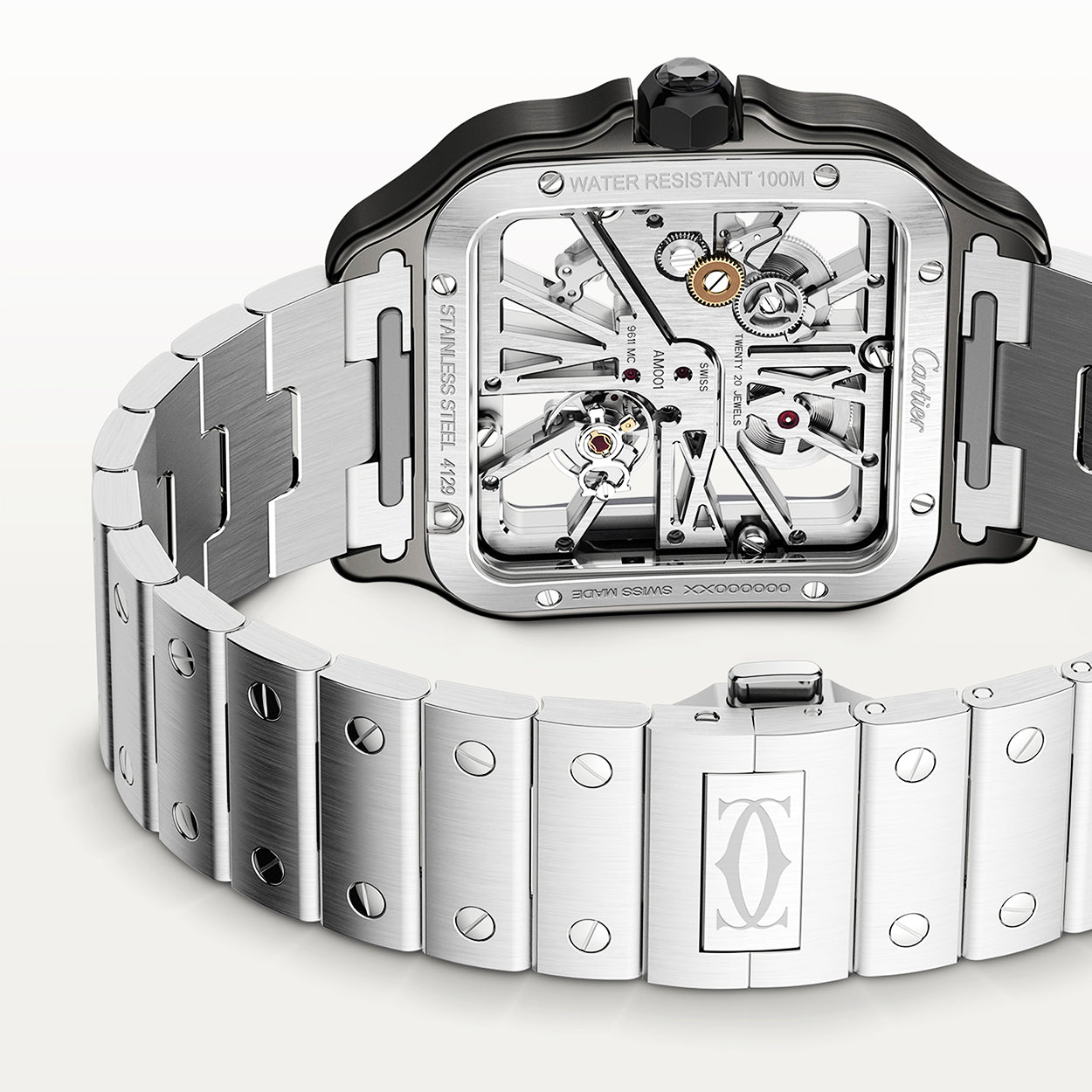 Santos de Cartier Large Skeleton Steel & Black ADLC Watch