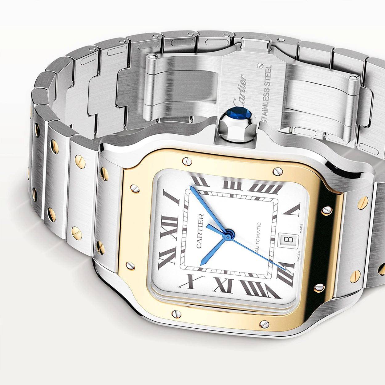 Cartier Santos de Cartier Large Steel & 18ct Yellow Gold Bracelet/Strap Watch - Berry's Jewellers