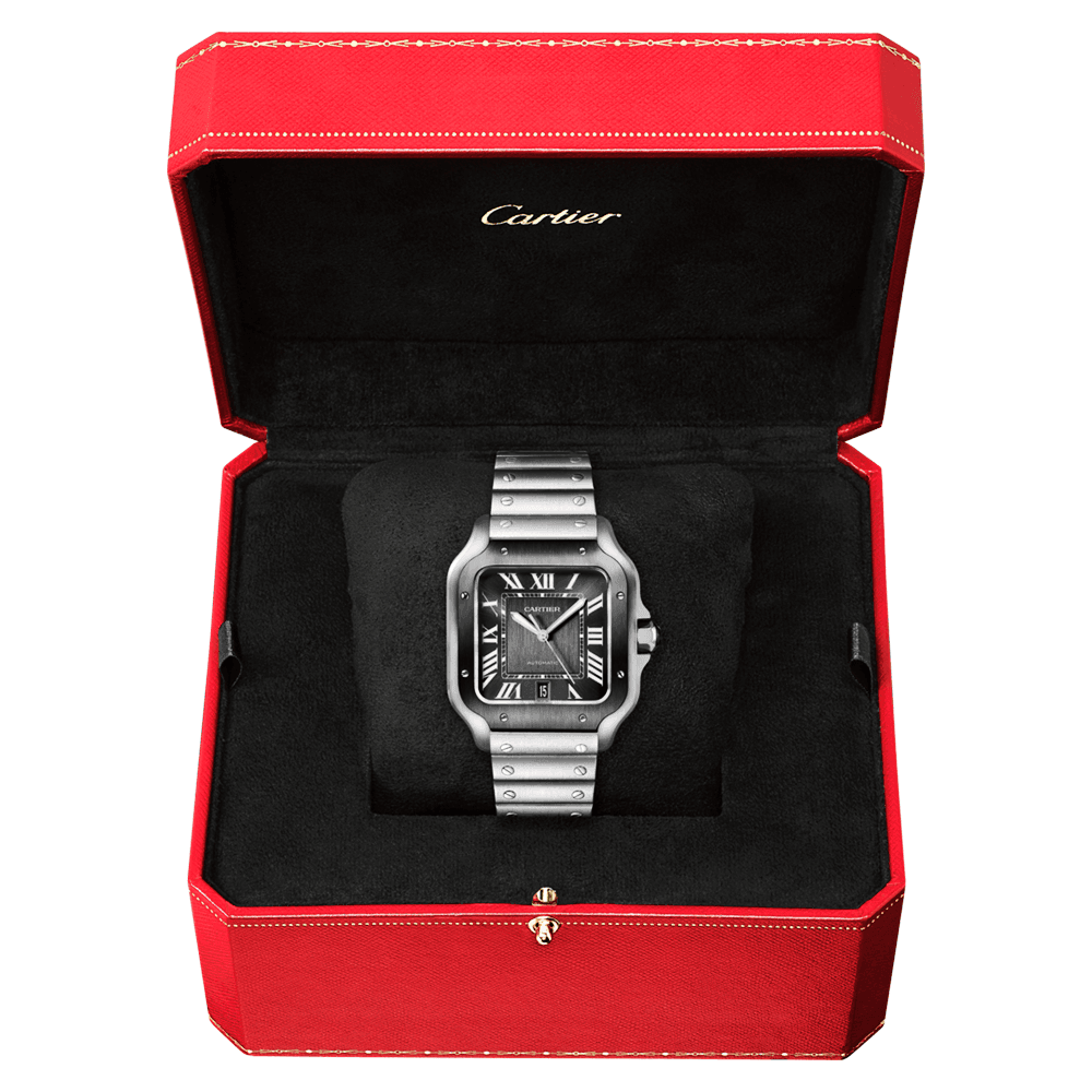 Cartier Santos de Cartier Large Steel & ADLC Grey Dial Men's Automatic Watch - Berry's Jewellers