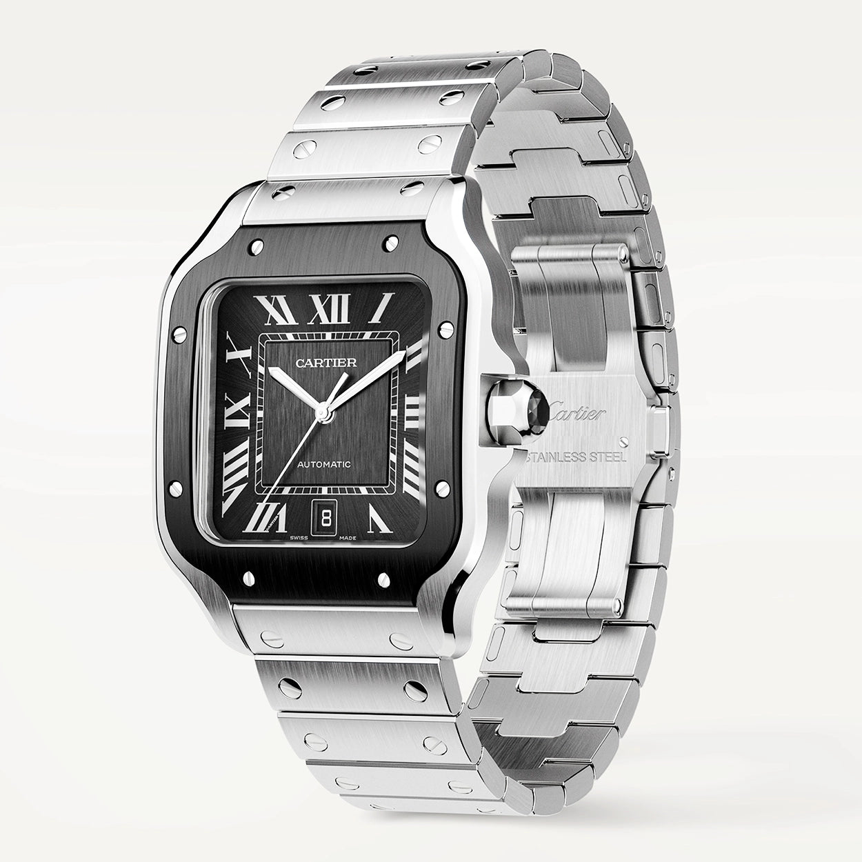 Cartier Santos de Cartier Large Steel & ADLC Grey Dial Men's Automatic Watch - Berry's Jewellers