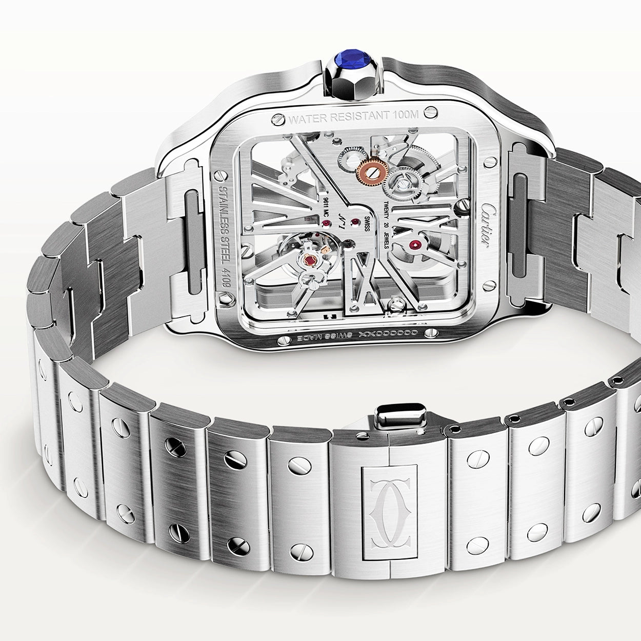 Cartier Santos de Cartier Large Steel Skeleton Dial Bracelet/Strap Watch - Berry's Jewellers