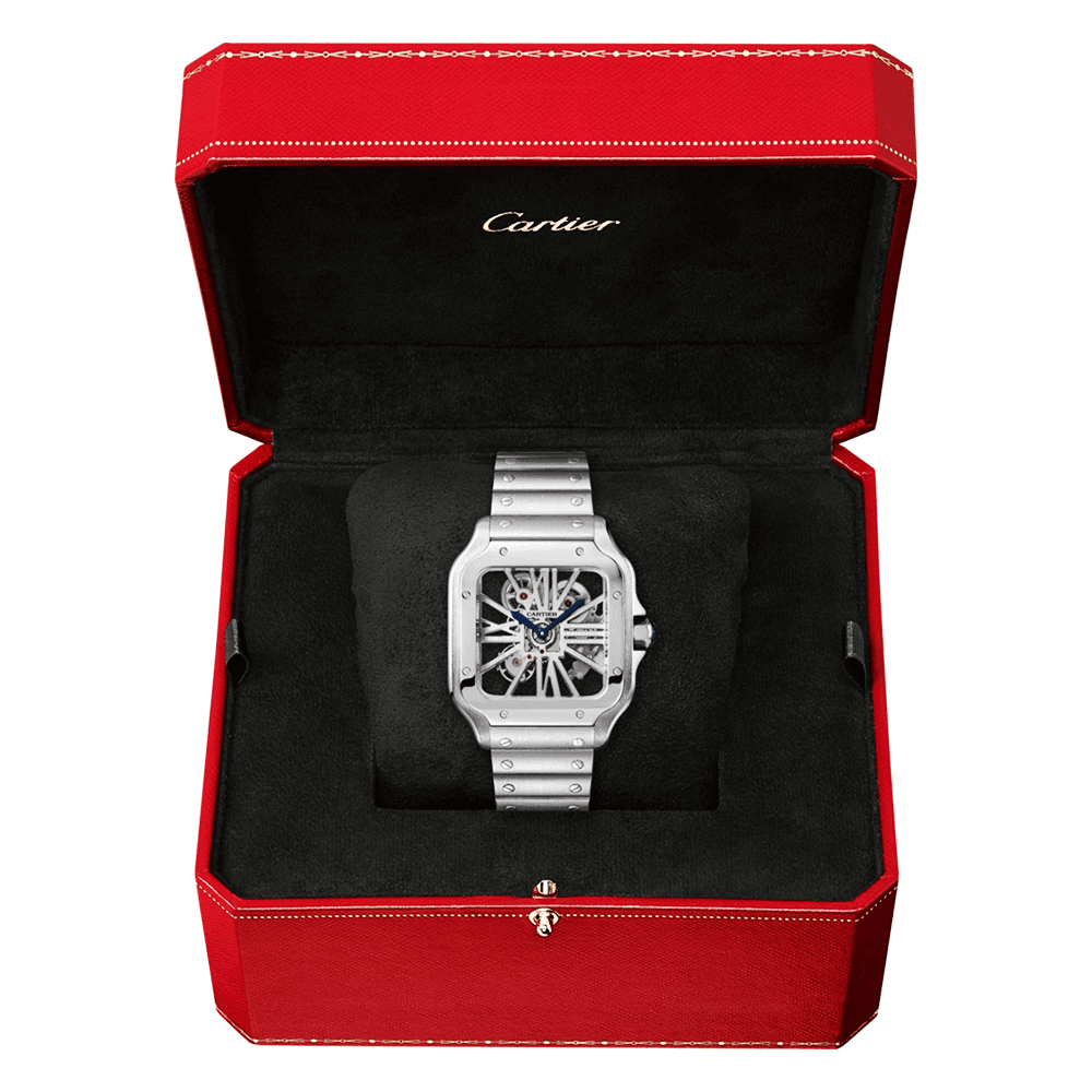 Cartier Santos de Cartier Large Steel Skeleton Dial Bracelet/Strap Watch - Berry's Jewellers