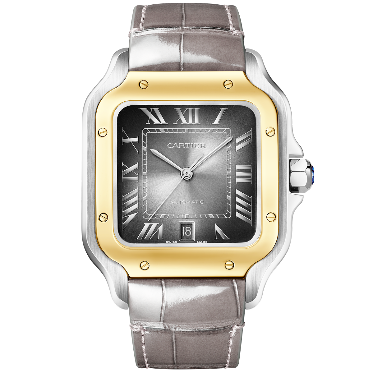 Cartier Santos de Cartier Large Two-Tone Grey Dial Bracelet/Strap Watch - Berry's Jewellers