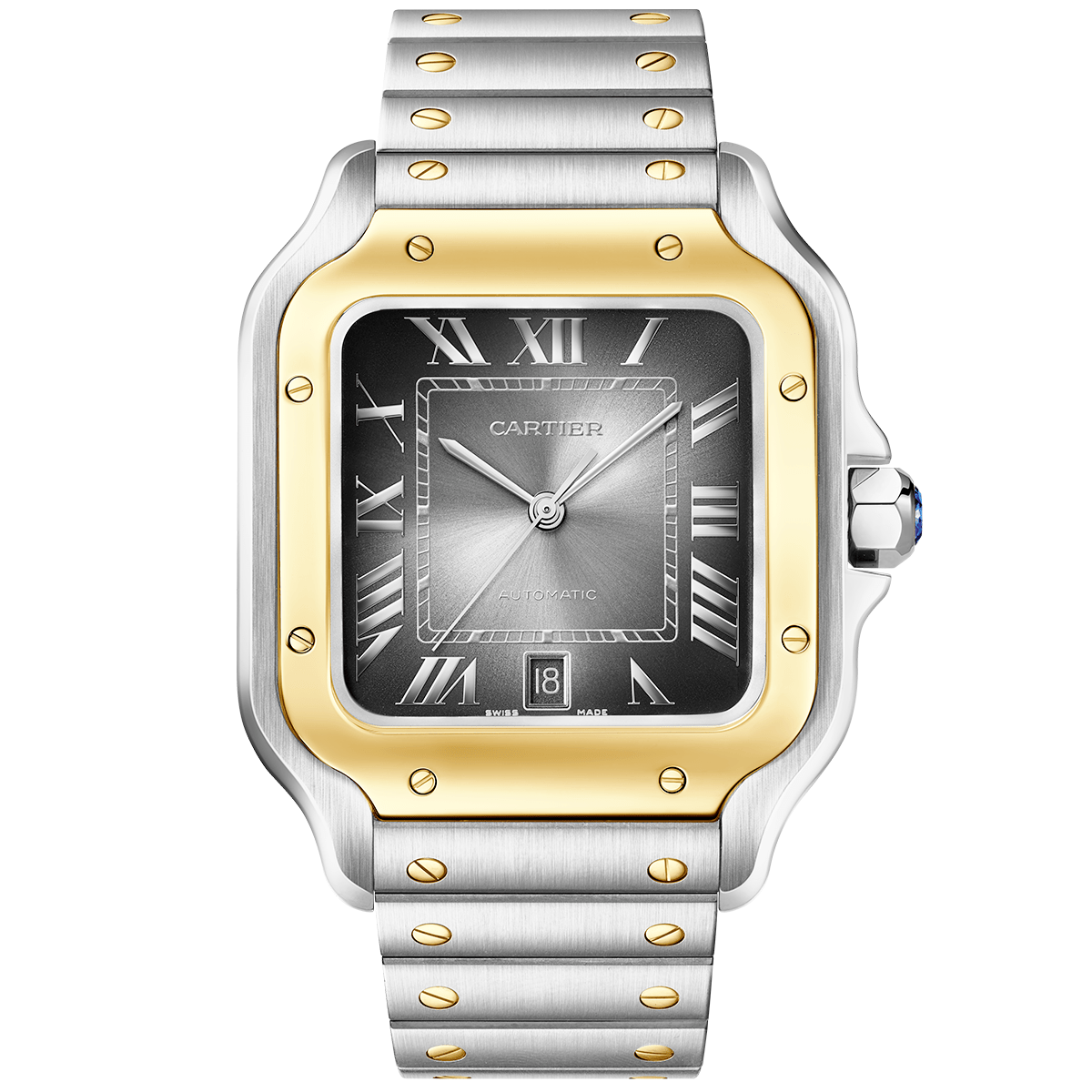 Cartier Santos de Cartier Large Two-Tone Grey Dial Bracelet/Strap Watch - Berry's Jewellers