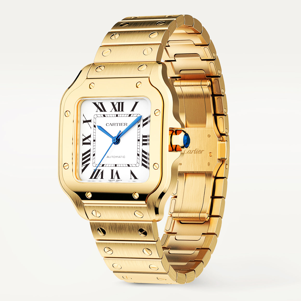 Cartier Santos de Cartier Medium Automatic 18ct Yellow Gold Bracelet Watch - Berry's Jewellers