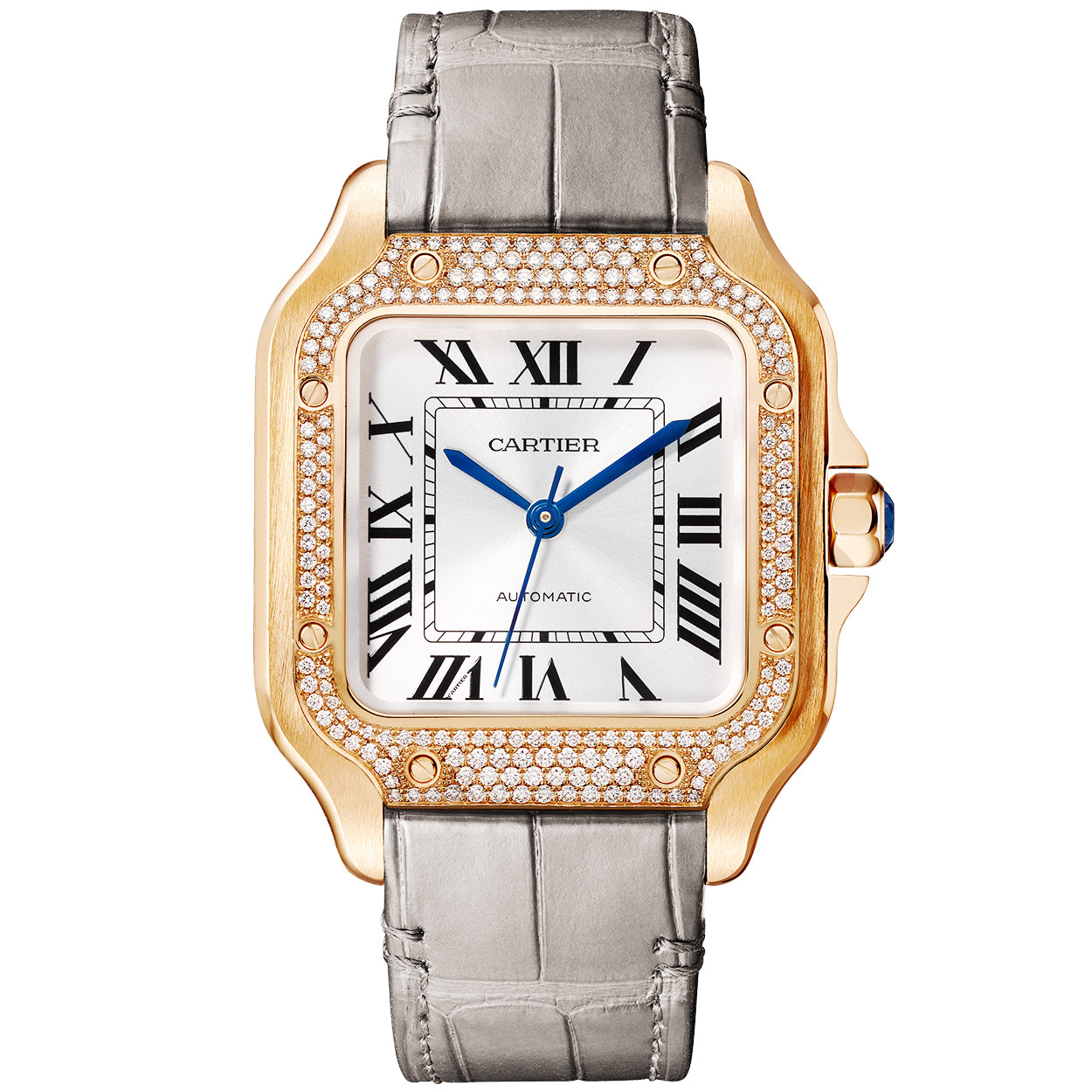 Cartier Santos de Cartier Medium Diamond Set Automatic 18ct Rose Gold Watch - Berry's Jewellers