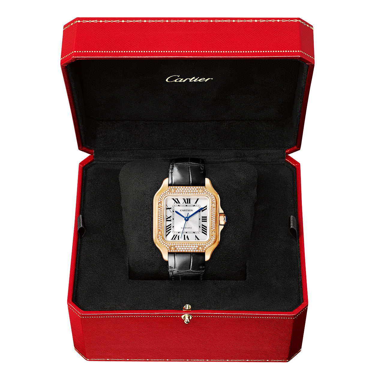 Cartier Santos de Cartier Medium Diamond Set Automatic 18ct Rose Gold Watch - Berry's Jewellers