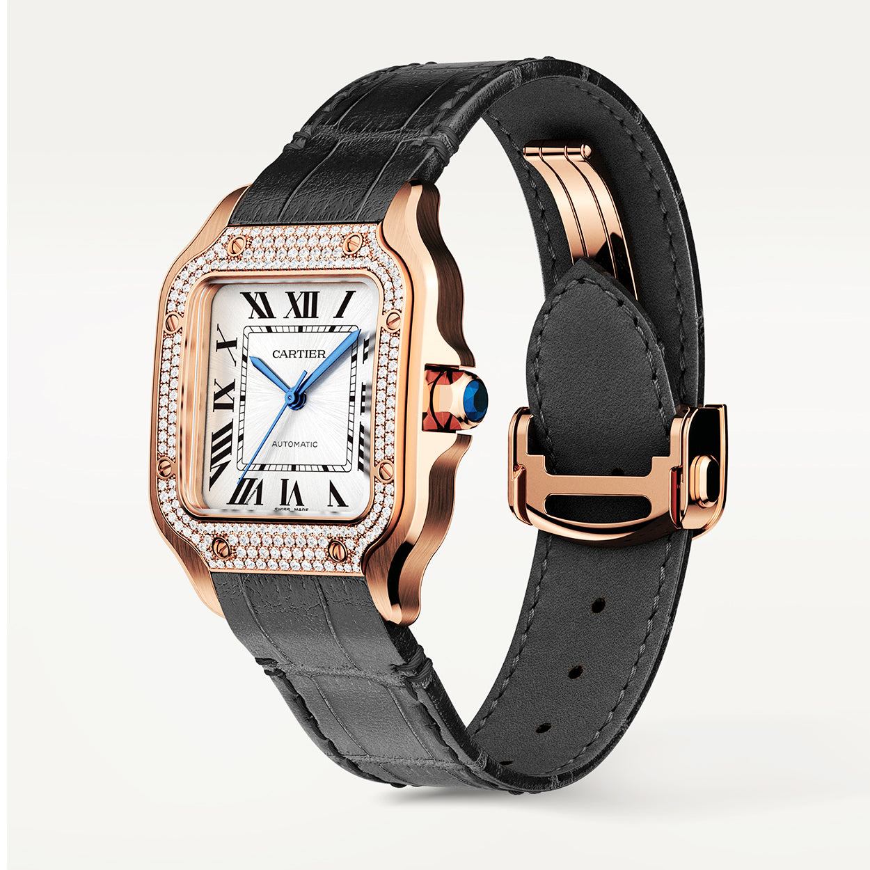 Cartier Santos de Cartier Medium Diamond Set Automatic 18ct Rose Gold Watch - Berry's Jewellers