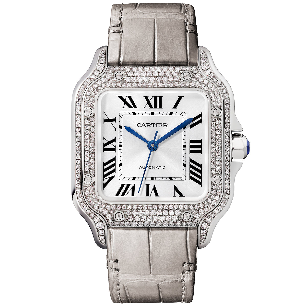 Santos de Cartier Medium Diamond Set Automatic 18ct White Gold Watch