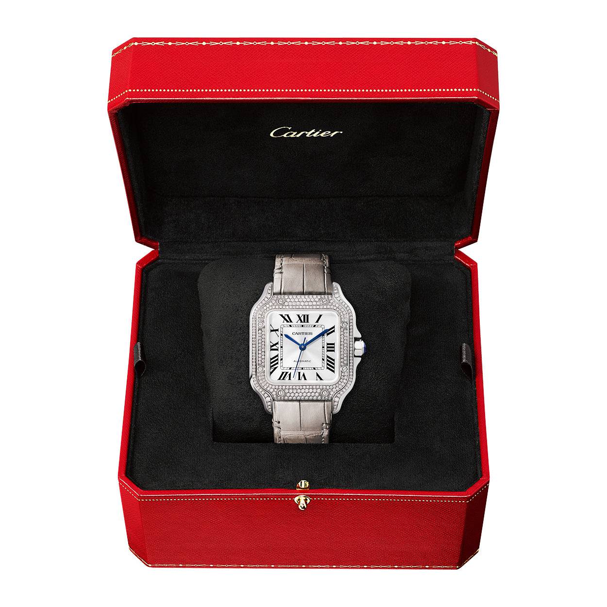 Cartier Santos de Cartier Medium Diamond Set Automatic 18ct White Gold Watch - Berry's Jewellers