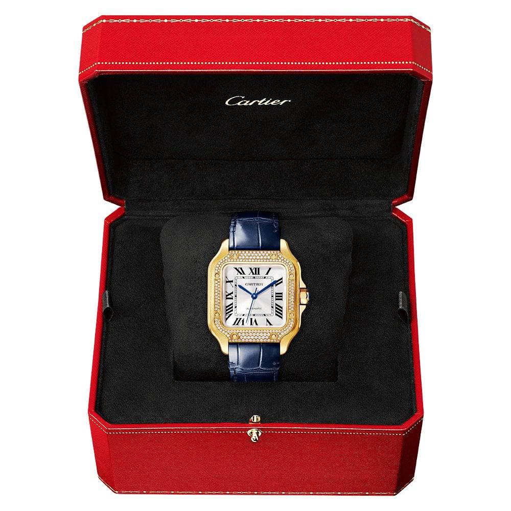 Cartier Santos de Cartier Medium Diamond Set Automatic 18ct Yellow Gold Watch - Berry's Jewellers