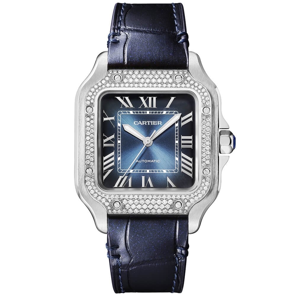 Cartier Santos de Cartier Medium Diamond Set Automatic Steel Bracelet/Strap Watch - Berry's Jewellers