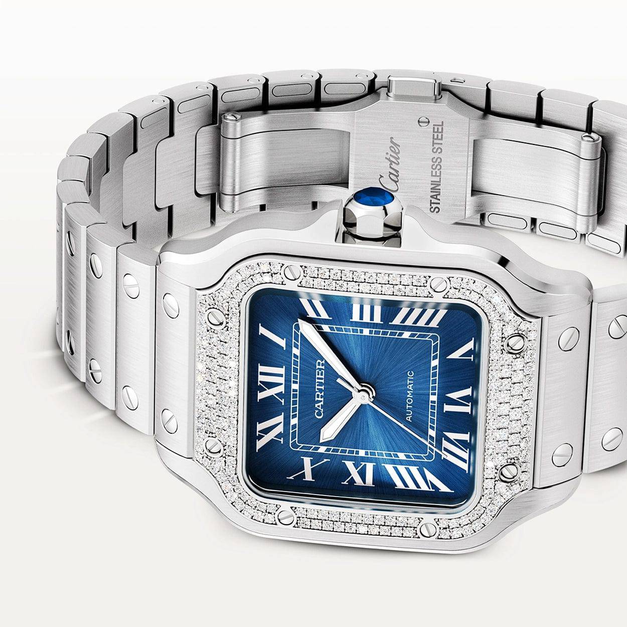 Cartier Santos de Cartier Medium Diamond Set Automatic Steel Bracelet/Strap Watch - Berry's Jewellers