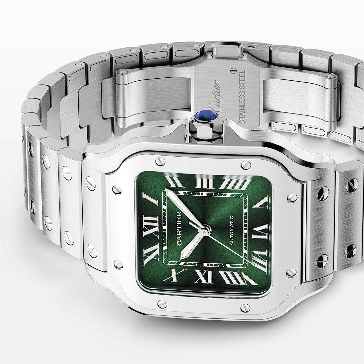 Cartier Santos de Cartier Medium Smoky Green Dial Automatic Bracelet/Strap Watch - Berry's Jewellers