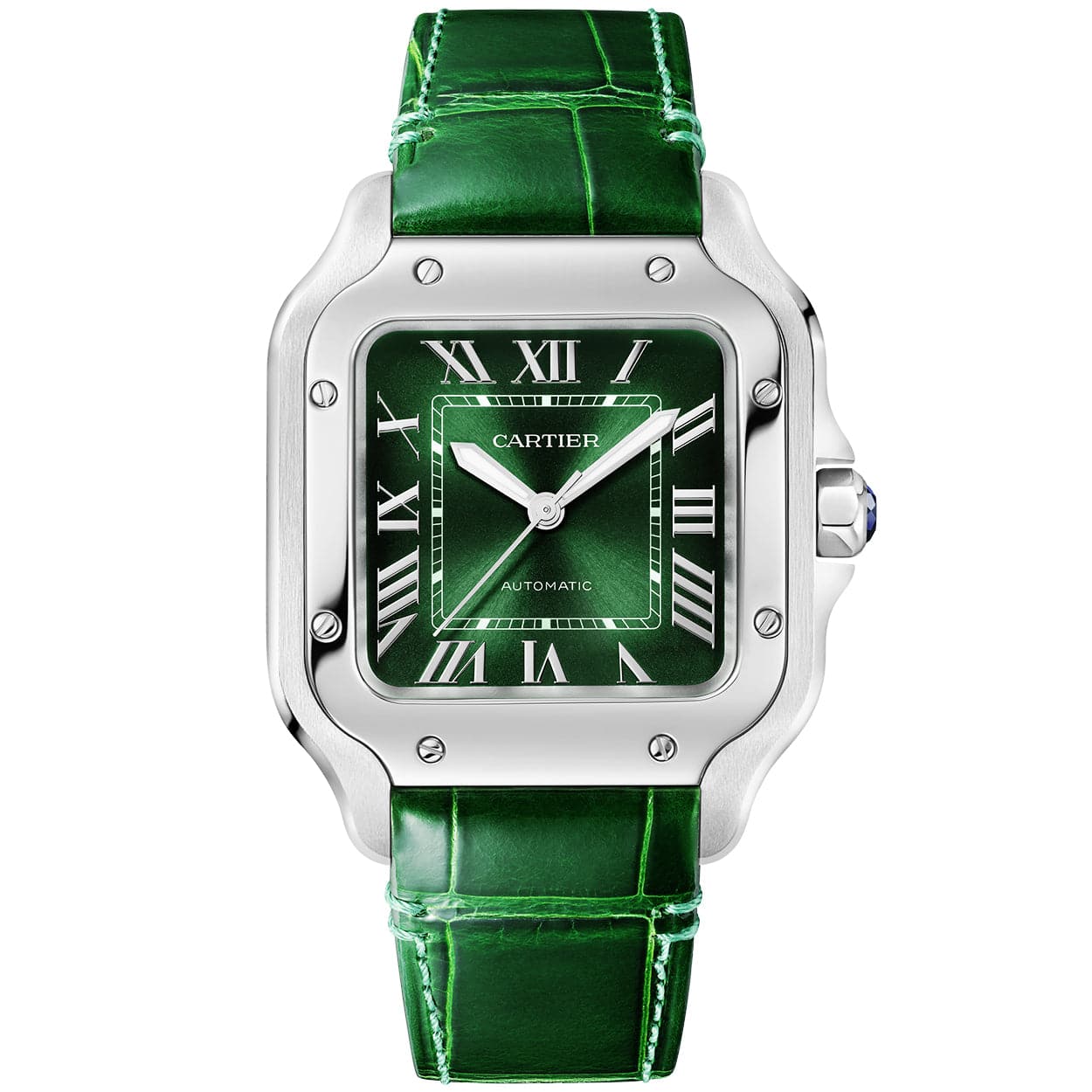 Cartier Santos de Cartier Medium Smoky Green Dial Automatic Bracelet/Strap Watch - Berry's Jewellers