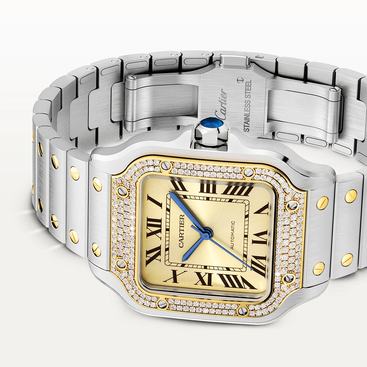 Cartier Santos de Cartier Medium Steel & 18ct Yellow Gold Diamond Set Watch - Berry's Jewellers