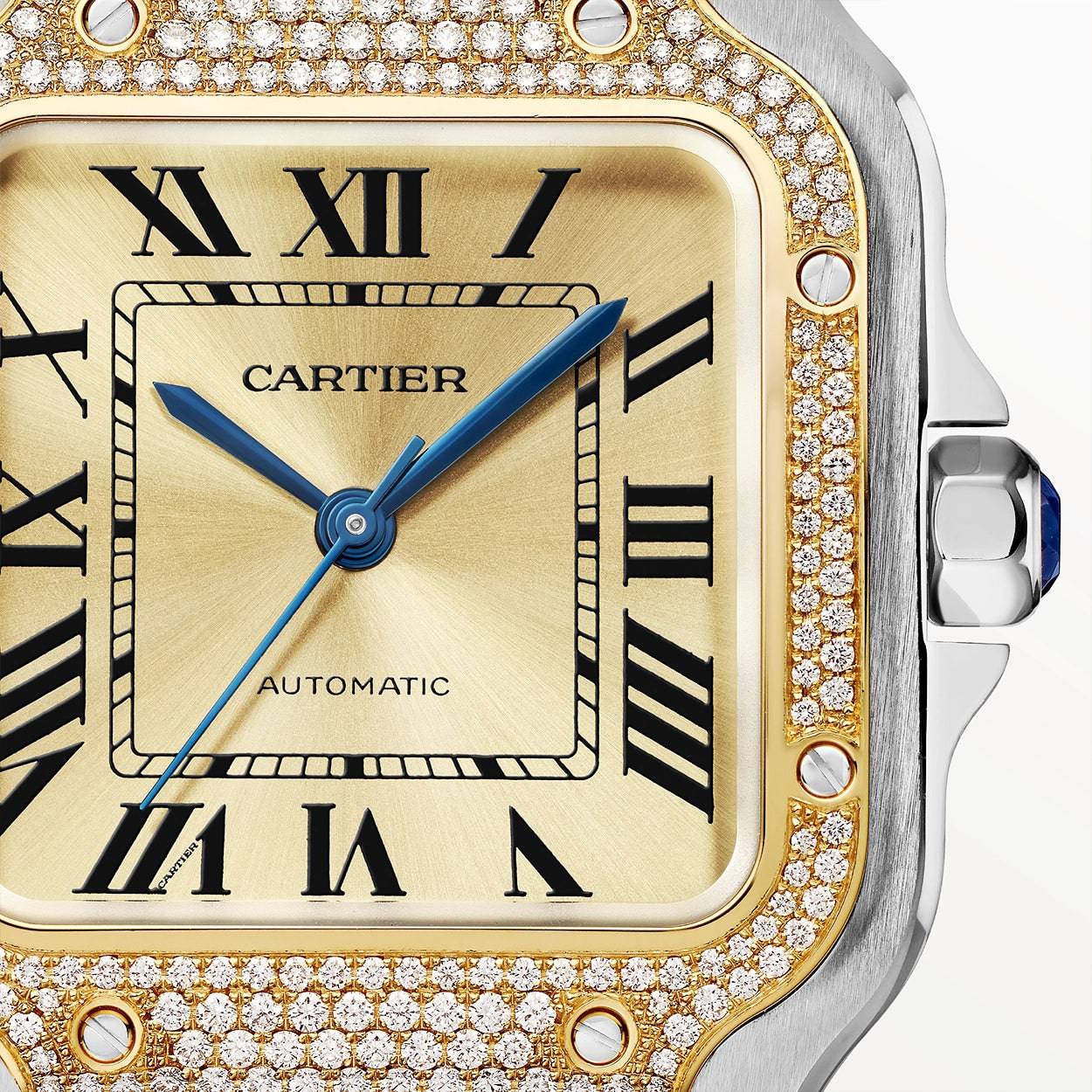 Cartier Santos de Cartier Medium Steel & 18ct Yellow Gold Diamond Set Watch - Berry's Jewellers