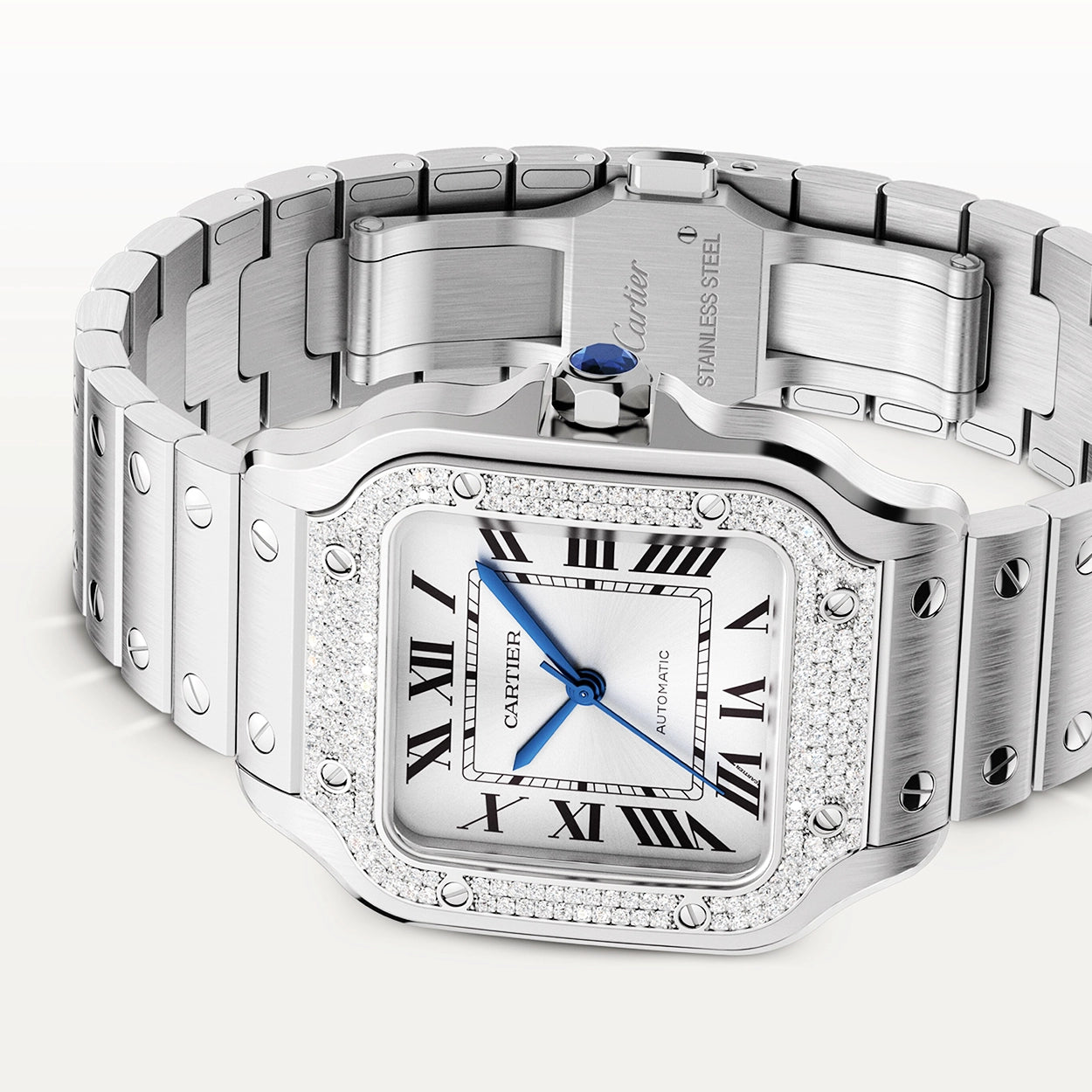 Cartier Santos de Cartier Medium Steel Diamond Set Bezel Bracelet/Strap Watch - Berry's Jewellers