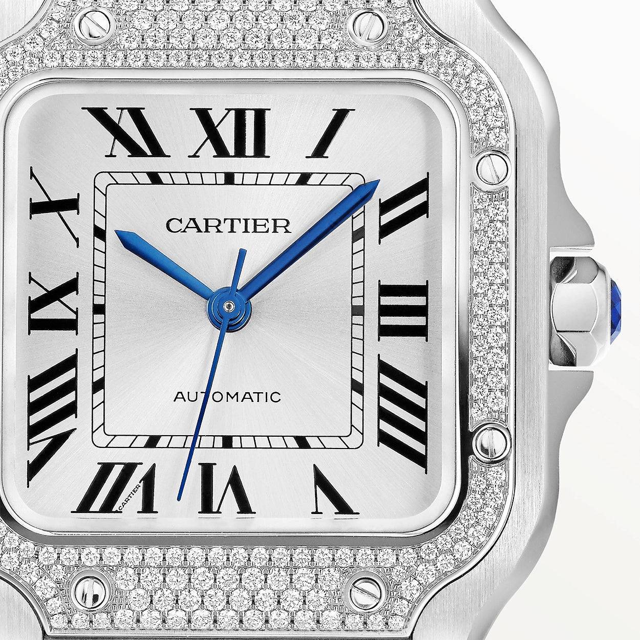 Cartier Santos de Cartier Medium Steel Diamond Set Bezel Bracelet/Strap Watch - Berry's Jewellers