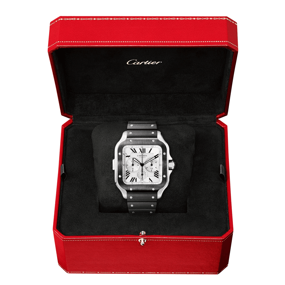 Cartier Santos de Cartier XL Chronograph Rubber/Leather Strap Watch - Berry's Jewellers