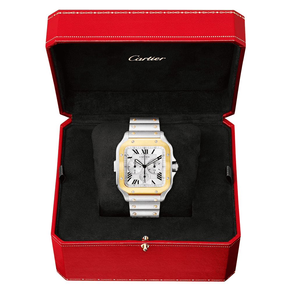 Cartier Santos de Cartier XL Chronograph Steel & 18ct Yellow Gold Watch - Berry's Jewellers