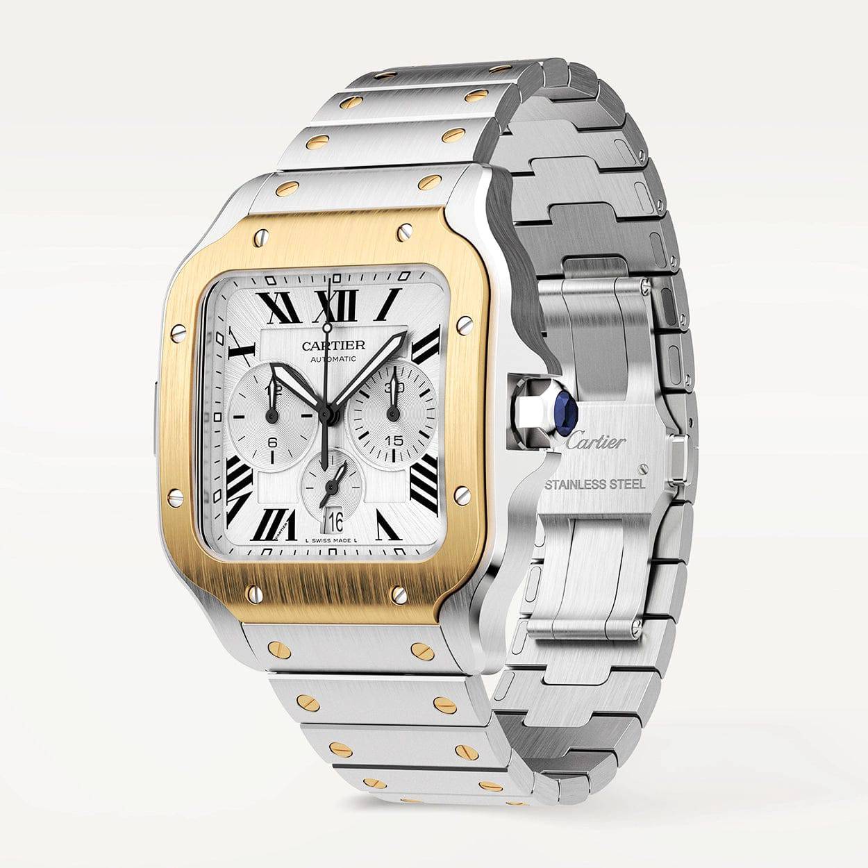 Cartier Santos de Cartier XL Chronograph Steel & 18ct Yellow Gold Watch - Berry's Jewellers