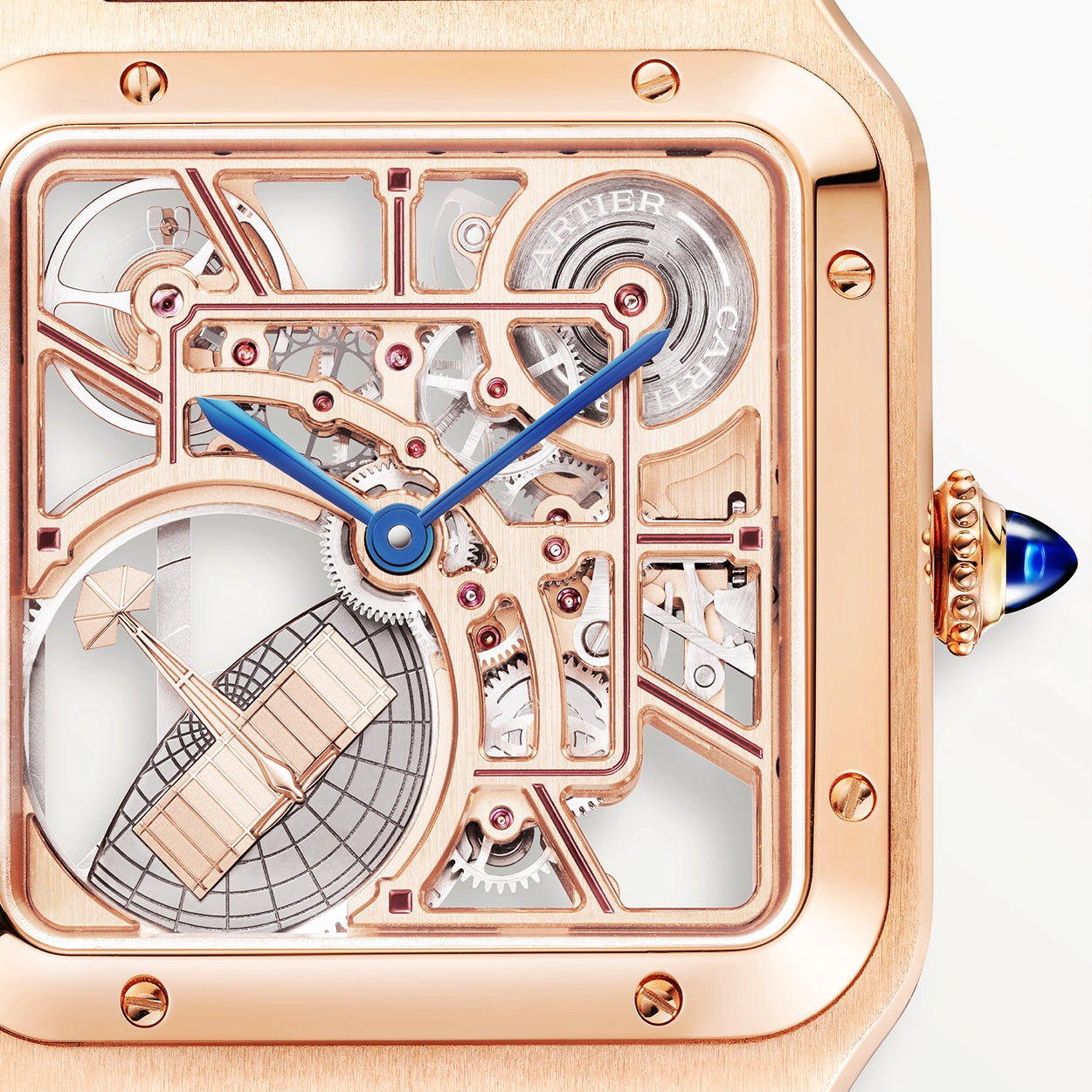 Cartier Santos-Dumont Large 18ct Rose Gold Skeleton Dial Automatic Watch - Berry's Jewellers