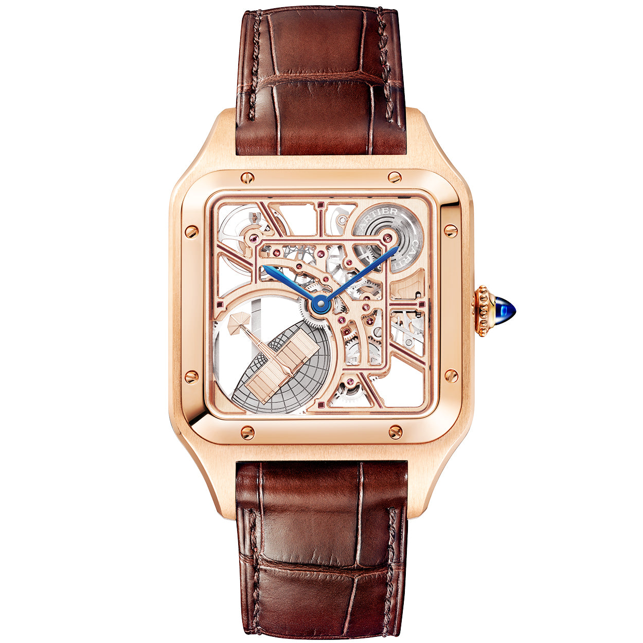 Cartier Santos-Dumont Large 18ct Rose Gold Skeleton Dial Automatic Watch - Berry's Jewellers