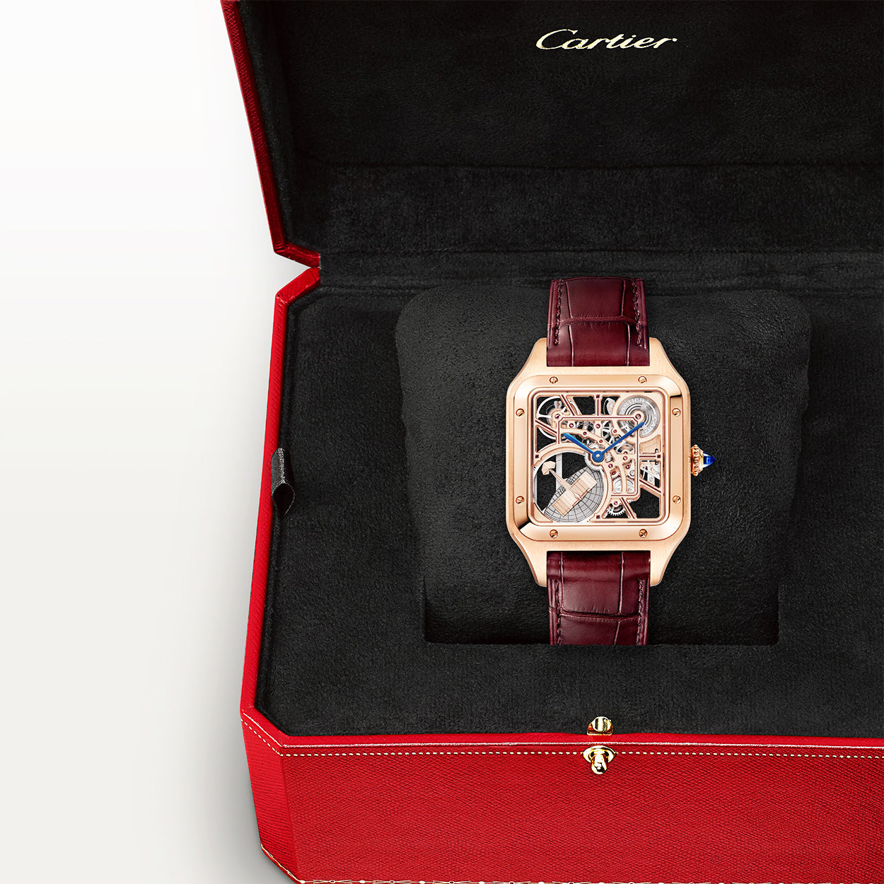 Cartier Santos-Dumont Large 18ct Rose Gold Skeleton Dial Automatic Watch - Berry's Jewellers