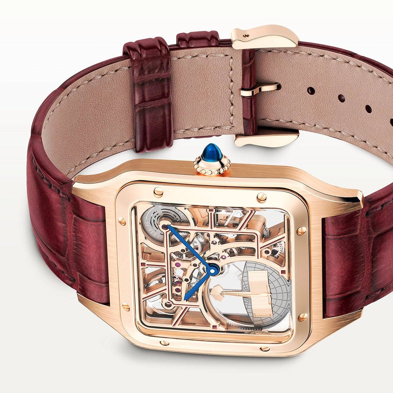 Cartier Santos-Dumont Large 18ct Rose Gold Skeleton Dial Automatic Watch - Berry's Jewellers