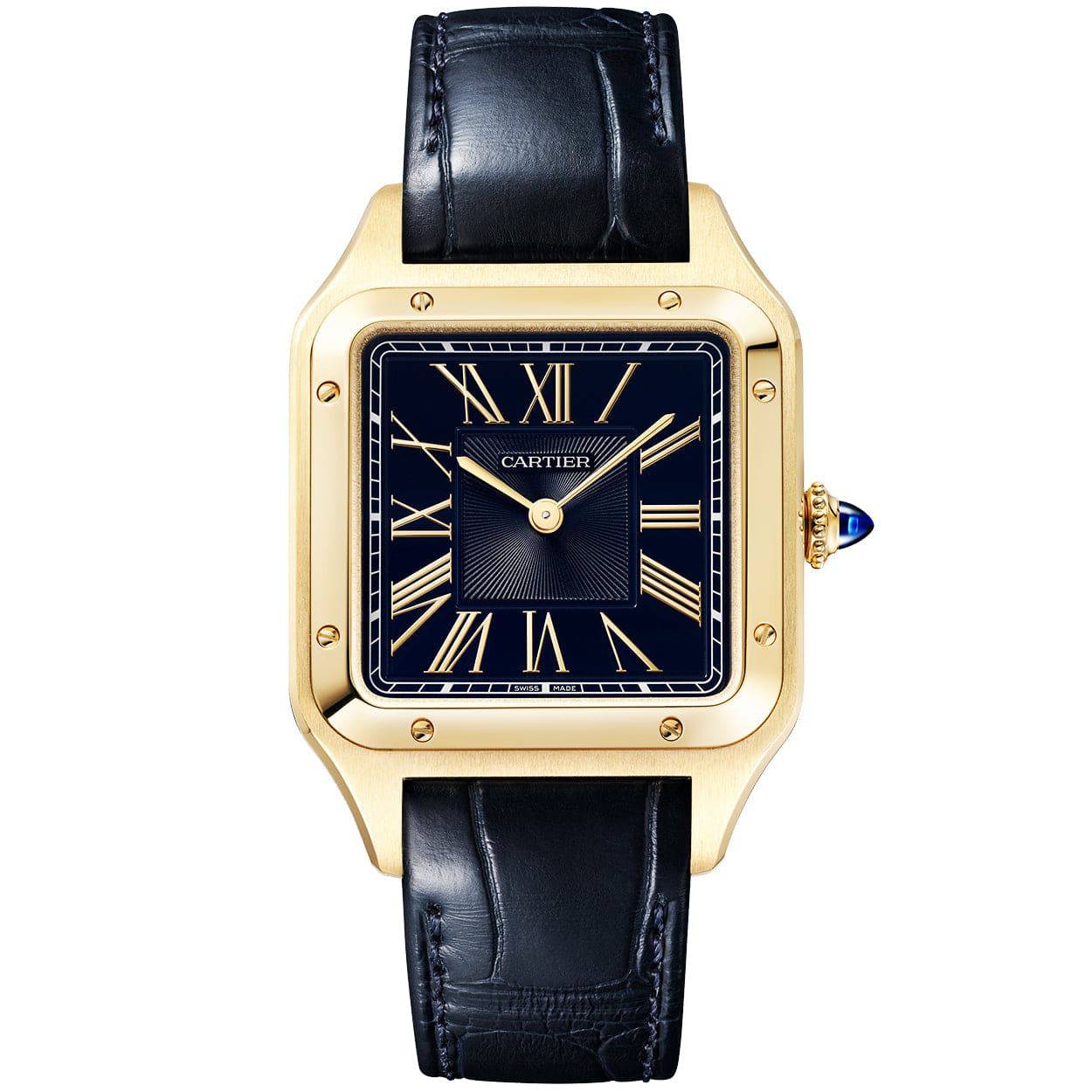 Cartier Santos-Dumont Large 18ct Yellow Gold Blue Dial Strap Watch - Berry's Jewellers